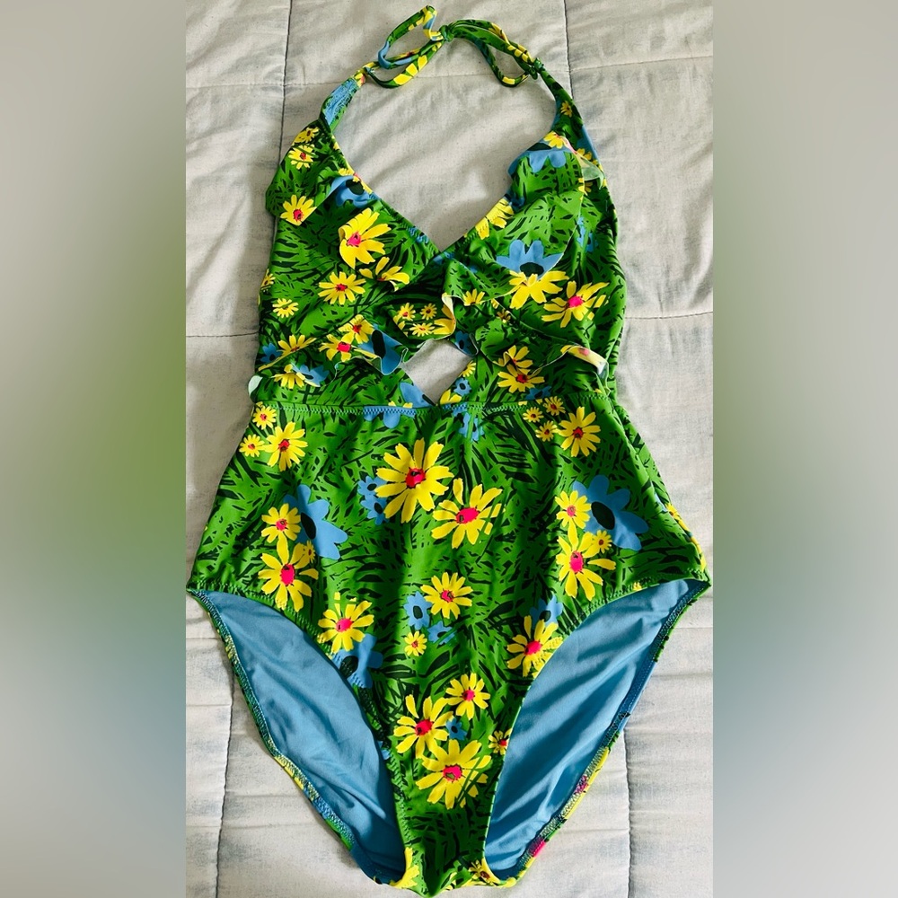Aerie Green Floral One Piece Swimsuit
